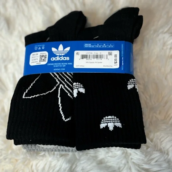 adidas Originals Men's Trefoil Crew 6 Pairs Athletic Running Socks Size:2Y-5Y - Picture 2 of 3